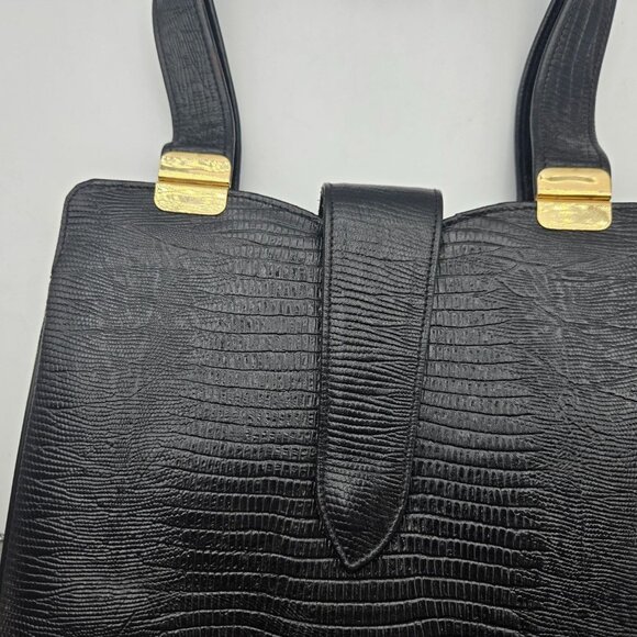 Vintage Black Faux Croc Embossed Shoulder Bag Lady Like Old Money - Picture 11 of 12